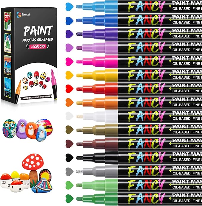 Emooqi Paint Pens Set, Acrylic Paint Pens 15 Vibrant Color Acrylic