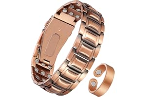 Jeracol 3X Strength Magnetic Copper Bracelet for Men - 99.9% Pure Copper Bracelet & Ring Set - Premium Fold-Over Clasp and Adjustable Length Sizing Tool & Jewelry Box