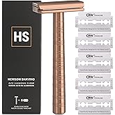Henson Shaving Razor - Copper Double Edge Safety Razor with 5 Spare Blades - 30° Angled Precision With Superior Blade Rigidit