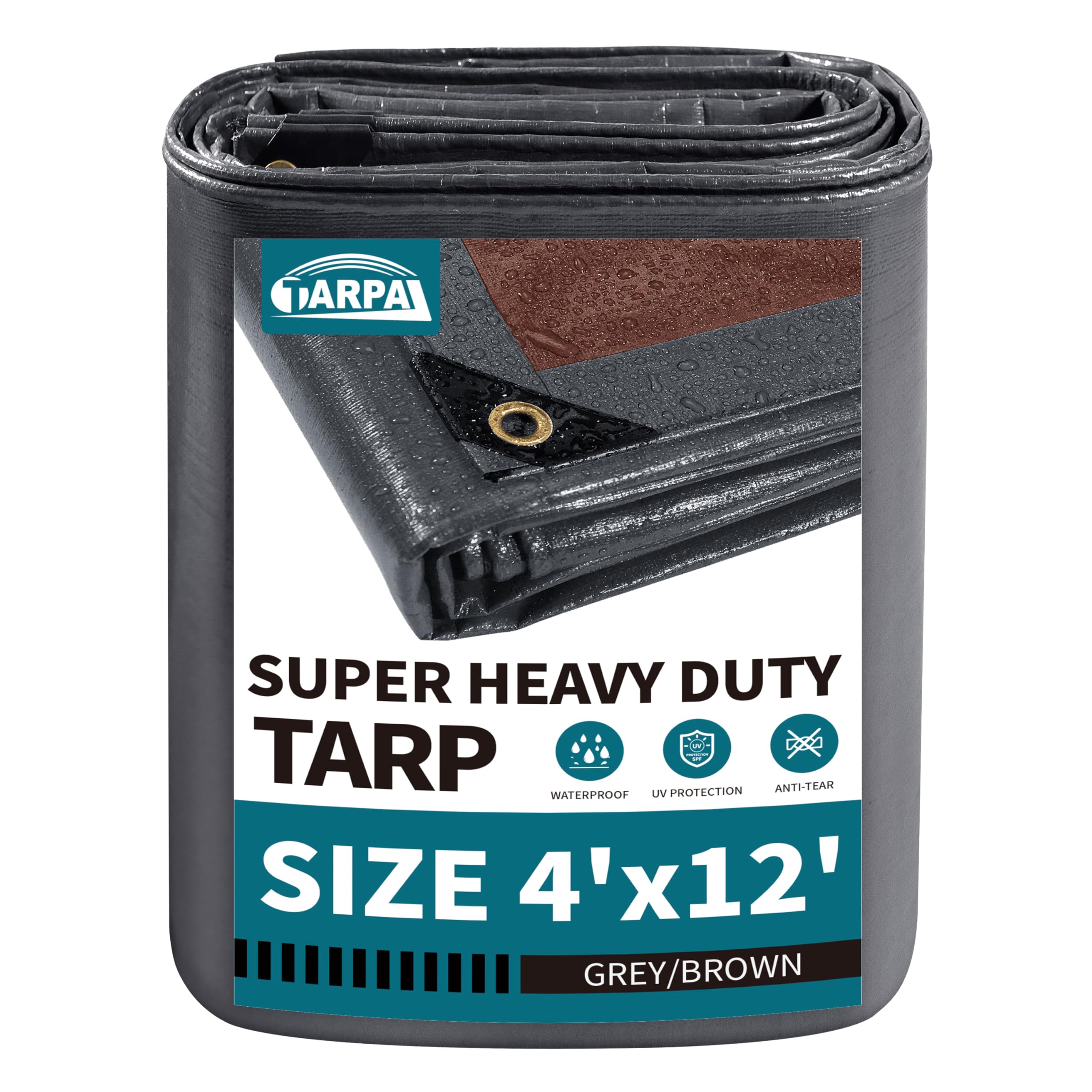 Photo 1 of TARPAL tarp 4x12 Feet Super Heavy Duty Tarps Cover 20mil Waterproof UV Protection Rip and Tear Proof Tarpaulin with Grommets(Grey/Brown)