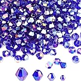 Yholin 400pcs 6mm Bicone Crystal Beads Bulk -Faceted Glass Bead,Loose Spacers Beads for Jewelry Making, DIY Necklace, Bracelet,Earring(Blue-Violet AB)