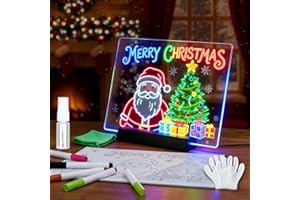 DENGFIRE Rechargeable LED Note Board with Colors, 8"x8" 9 Modes Lumiboard led Drawing Board, Acrylic Dry Erase Board with 12 Markers & Soft Cloth, Perfect for Desk Decor, Doodling & Gifts for Kids