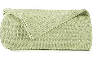 BOUTIQUO 100% Cotton Bed Blanket, Breathable Thermal Blanket Twin Size, Soft Honeycomb Waffle Blanket 60"x90", Cotton Bed Blanket, Perfect for Layering Any Bed for All Season, Sage Green
