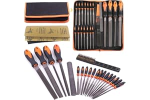 Mardatt 24Pcs Professional Metal File Set Tools Include 4 Large Hand Files 1 Rasp Tool 14 Needle Files 1 Wire Brush and 4 San