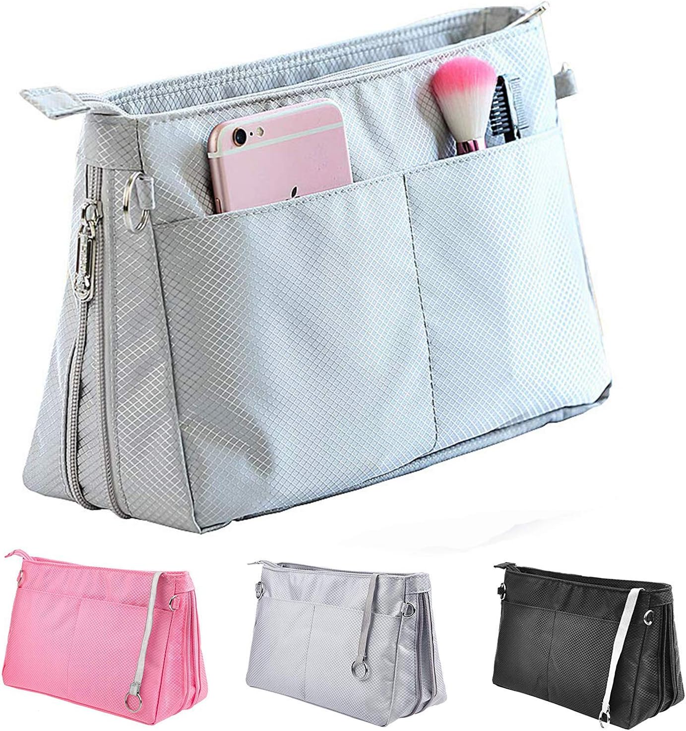 Handbag Organiser Insert, Expandable Bag Organiser Insert Handbag, Tote Bag Organizer with Zip, Travel Cosmetic Pouch Purse Organizer Bag Liner Organiser