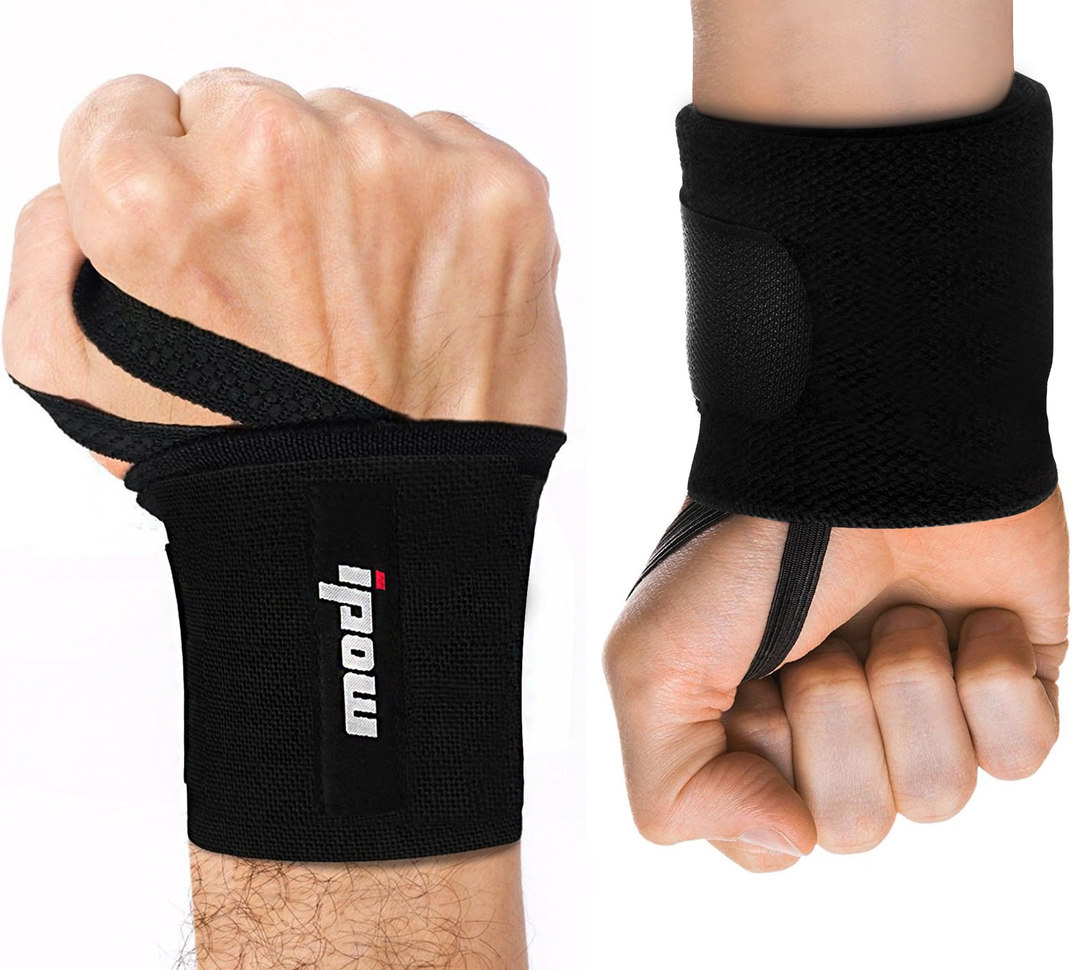 IPOW 18.5" Professional Quality Wrist Straps Support Braces Wraps Belt Protector with 2.5" Thumb Loops for Powerlifting, Bodybuilding, Weight Lifting, Strength Training, One Size fits All Men& Women