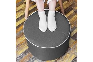 ASUPRUI Outdoor Indoor Foam Stuffed Ottoman All Weather Waterproof Round Ottoman Footrest Stool D20x H12 Inches Boho Foot Rest for Patio Living Room Porch Outdoor Seating Garden Camping Dark Gray