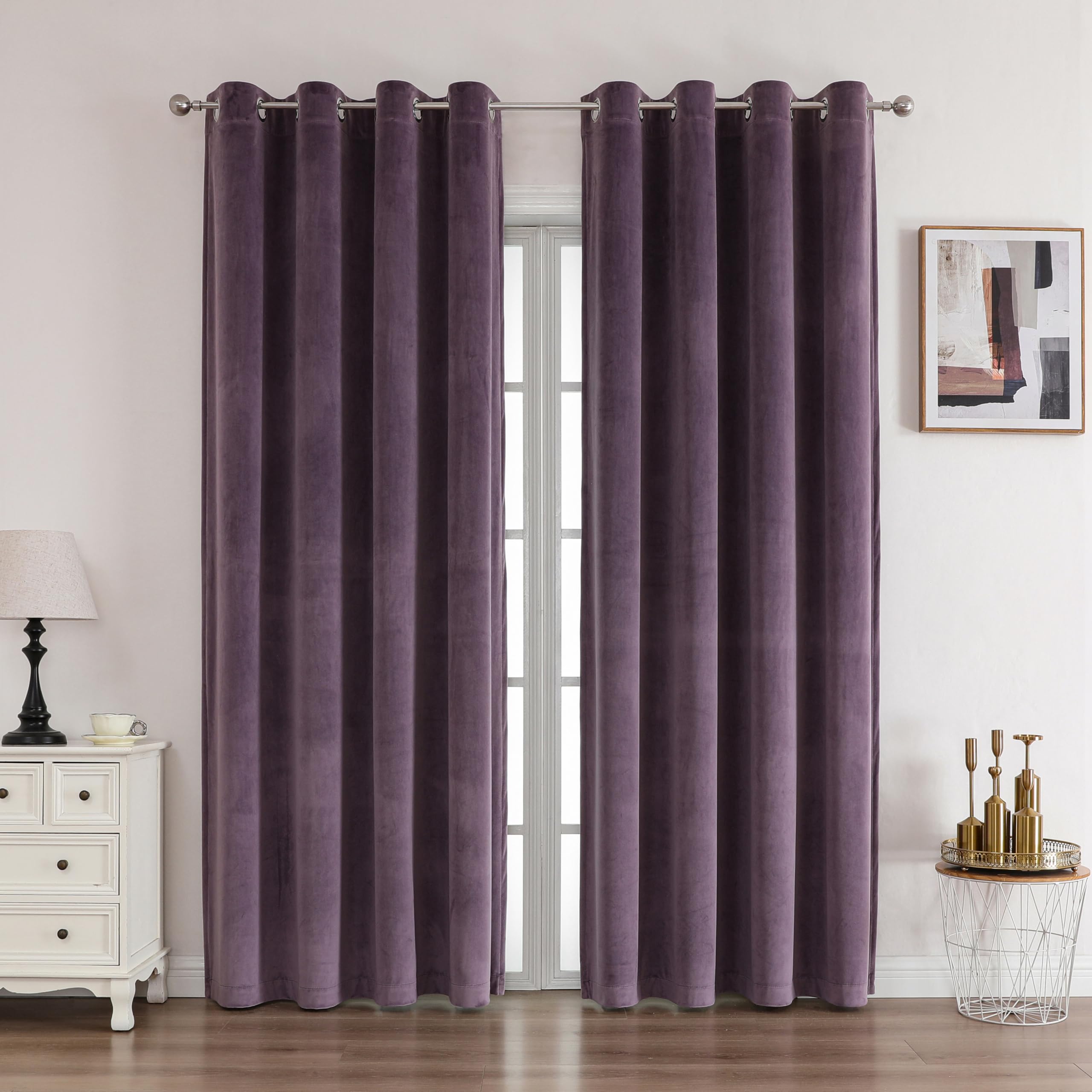 Photo 1 of Aftercats Purple Velvet Curtains - Elegant Grommet Curtains Thermal Insulated Soundproof Room Darkening Curtains Blackout Drapes for Classical Living Room Bedroom Decor 52 x 85 Inch Set of 2