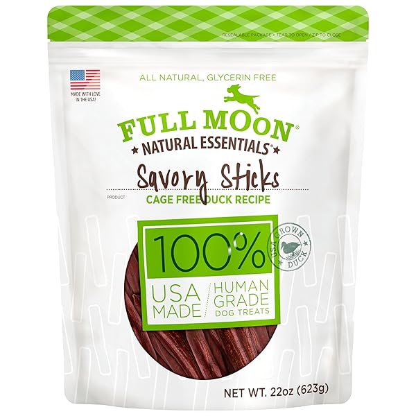 FULL MOON ALL NATURAL HUMAN GRADE DOG TREATS, ESSENTIAL DUCK SAVORY STICKS 22.0 OZ
