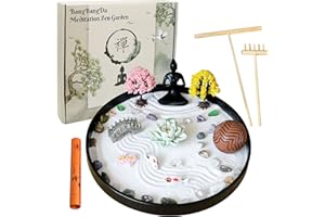 BANGBANGDA Meditation Yoga Zen Garden kit - Home Office DIY Japanese Mini Rock Sand Garden Desktop Chakra Shine Altar Zen Decor Zen Gifts for Adult w/Rake Tools Accessories Healing Crystal Sphere