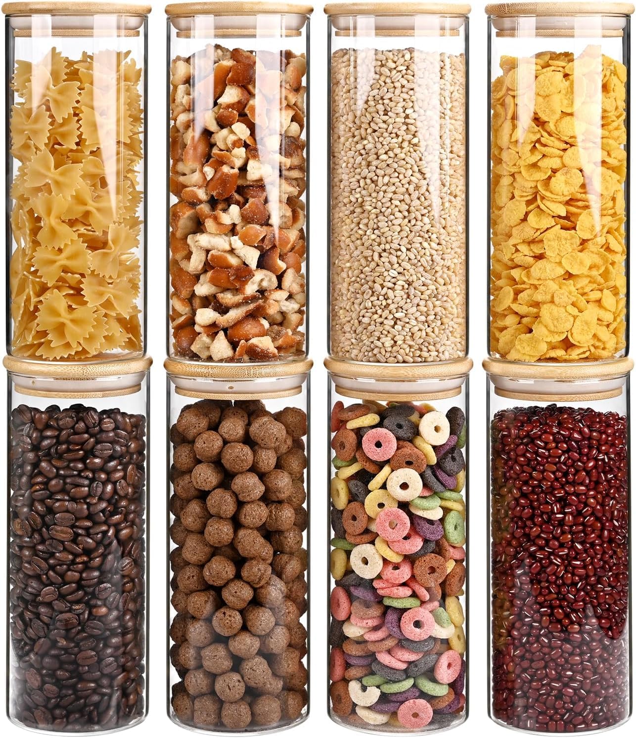 Photo 1 of 34oz Glass Food Storage Jars, Glass Jars with Bamboo Lids, Kitchen Storage Jars, Set of 8, Canisters with Airtight Lids for Spice, Coffee, Cookie, Pantry Organizers