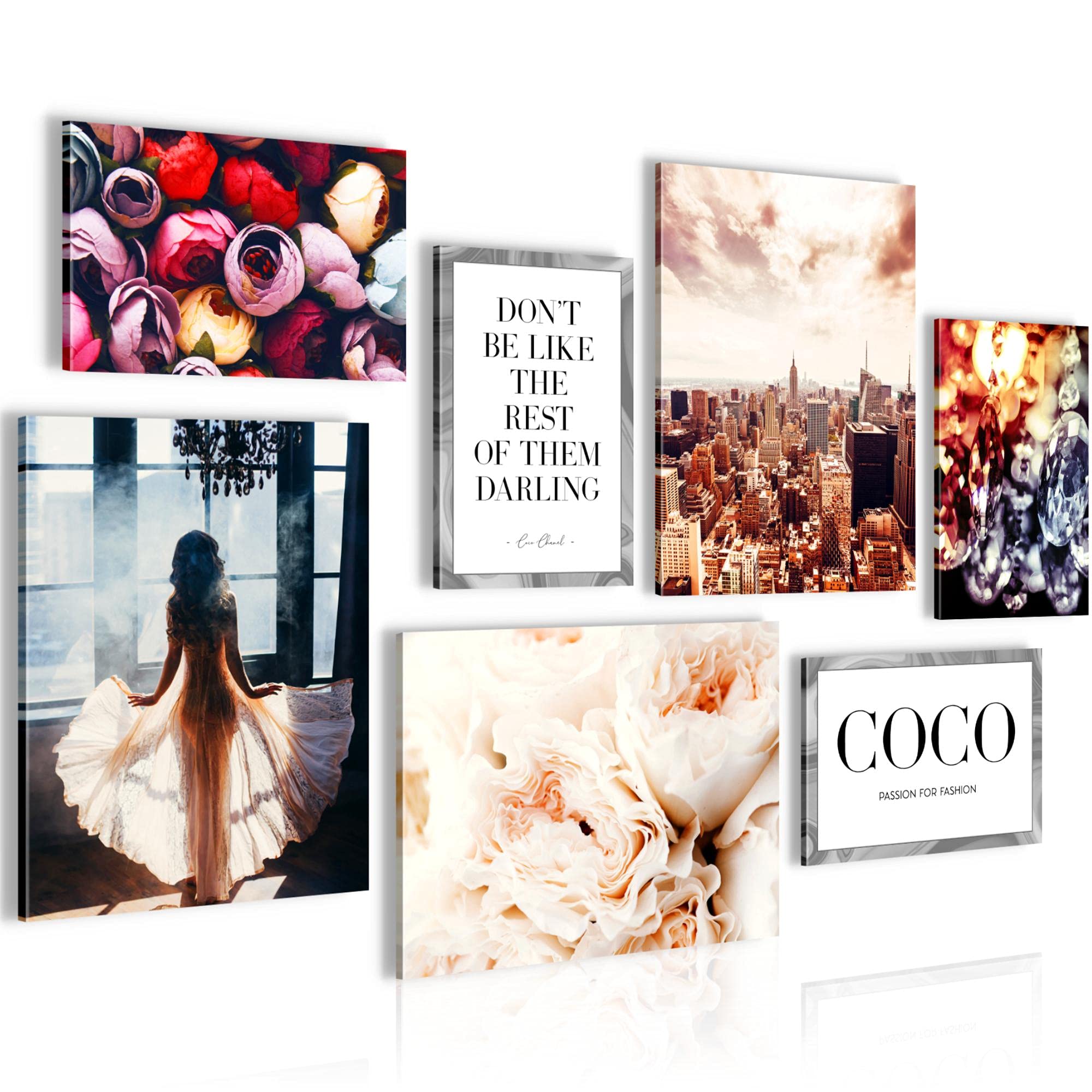 Set of Canvas - Completely Ready to Hang - Pictures for Wall - Fashion - 7 Pieces - Girl Room Teenager N016271a