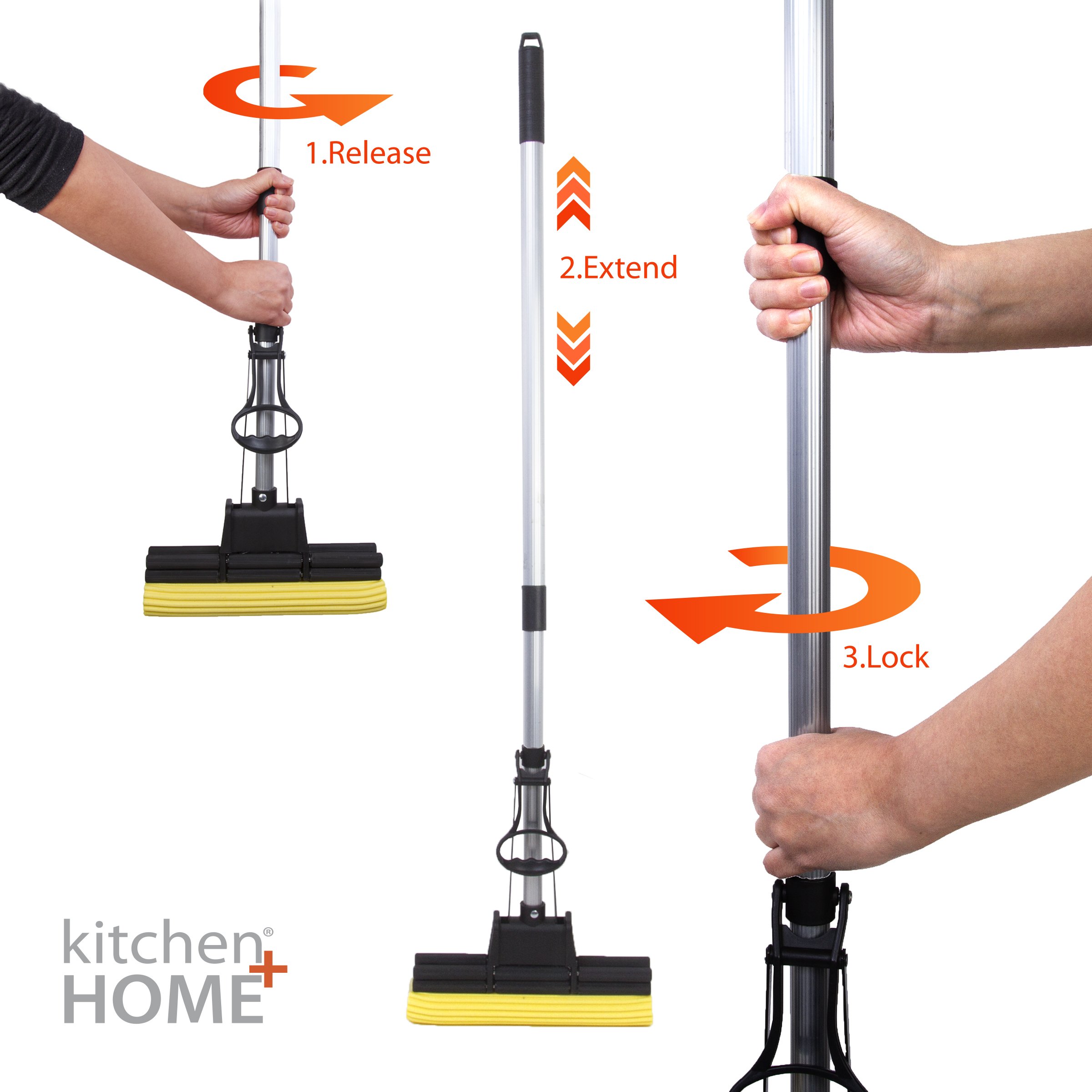 Kitchen + Home Absorbent PVA Double Roller Sponge Foam Mop with Extendable Handle