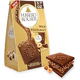 Ferrero Rocher Milk Hazelnut chocolate squares, 3.7 oz | Individually wrapped hazelnut milk chocolate candy squares with a cocoa filling, for sharing, gifting and snacking