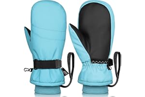 Odtmger Snow Mittens Waterproof Winter Ski Warm 3M EC120 & Spray-Bonded Cotton Lined, Anti-Loss Rope for Parent Child