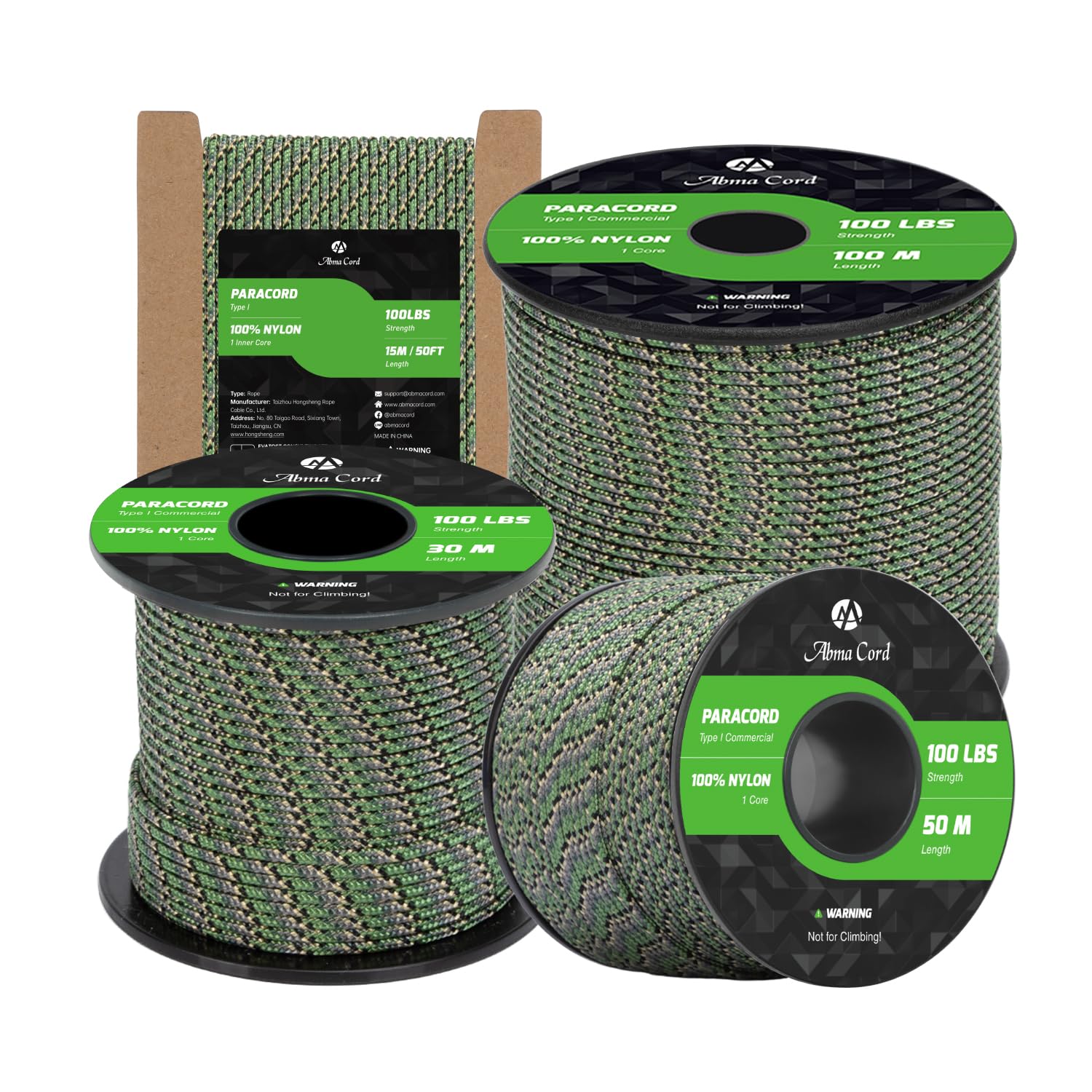 Abma Cord Paracord 2mm 50m 100% Nylon Rope 1 Strand Type I Parachute Cord - Max. 45kg (100lbs) - Jager Camo