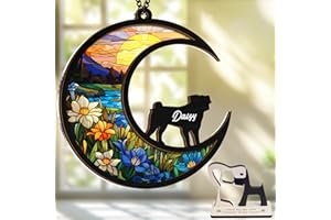 VINATIMES 6'' Pug Dog Memorial Suncatcher Personalized Name Dog Breed Pet Ornament Window Car Hanging Sympathy Gift for Loss of Pet Passed Away Remembrance Gift for Dog Lovers SCD-B11-6-59