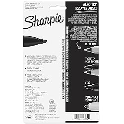 Sharpie Permanent Markers, Chisel Tip, Black, 4 Count