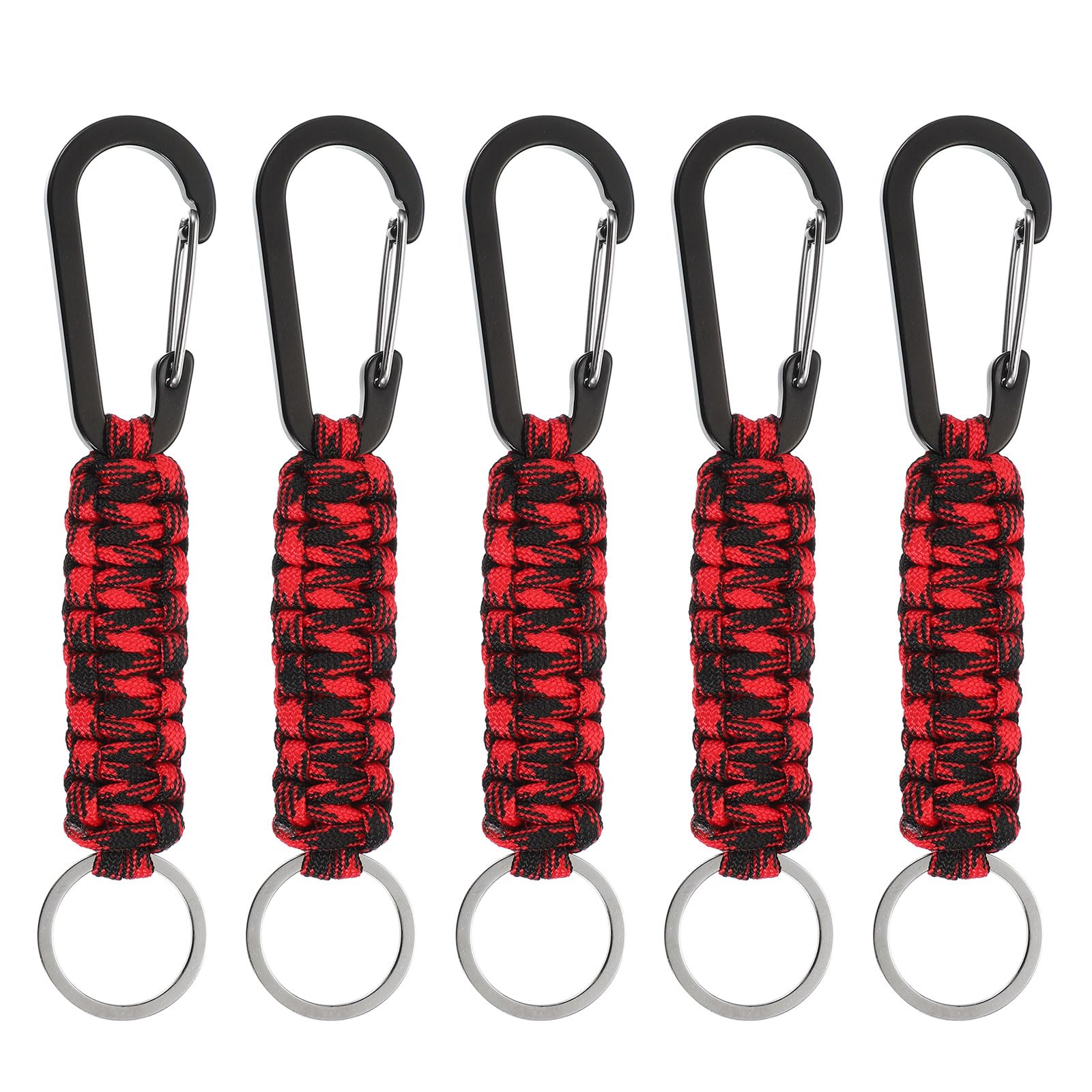 PATIKIL Paracord Keychain, 5 Pcs Survival Lanyard Keychain Cord with Hook Suitable for Camping Hiking Clip Key Backpack Tool Outdoor Fishing Key Ring, Black Red Camouflage
