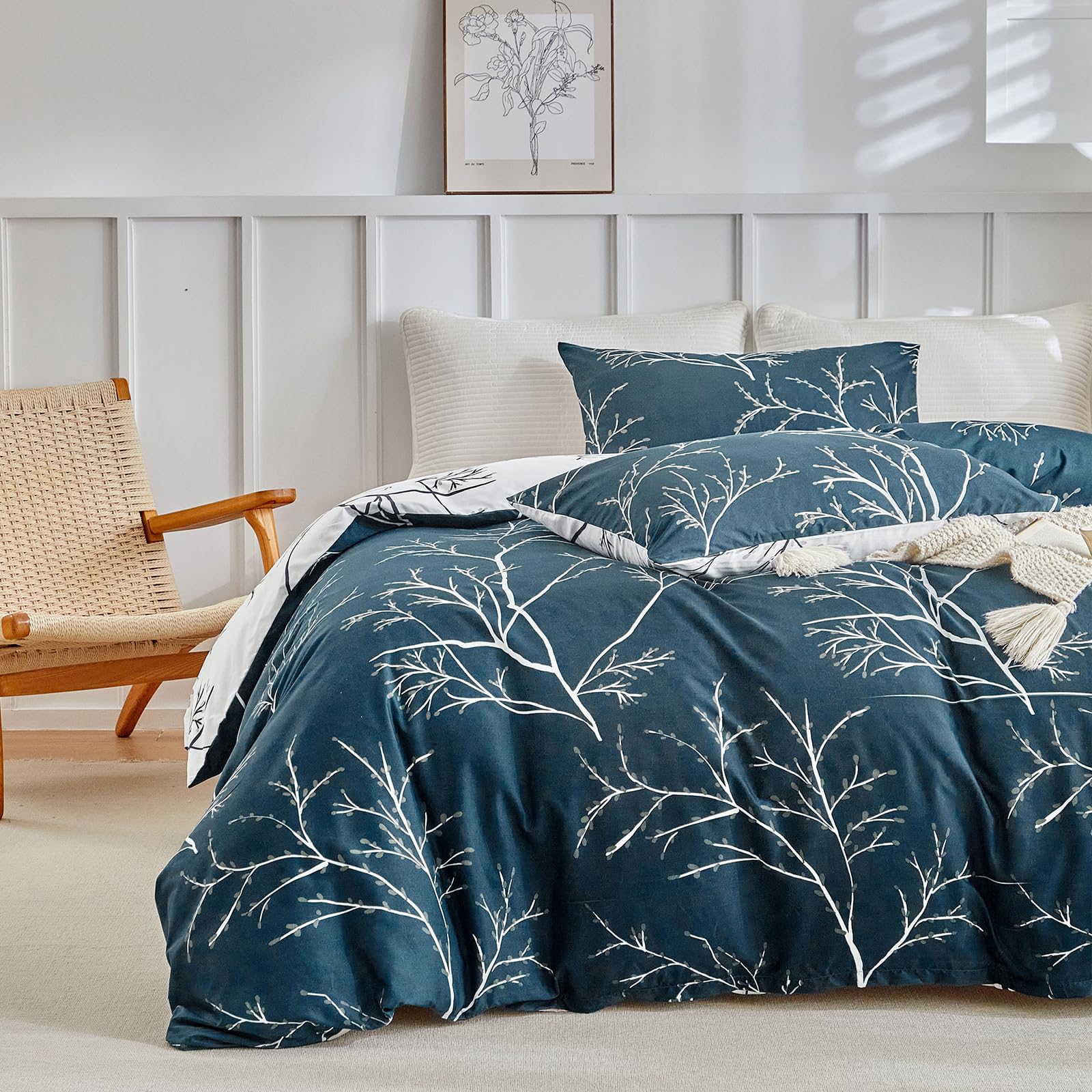 Tokokimo King Size Duvet Cover Sets Blue Bedding Sets, Soft Microfiber Kingsize Duvet Cover Sets (1x Duvet Cover, 2x Pillowcases) Blue Bedding Sets King Size 230x220 cm