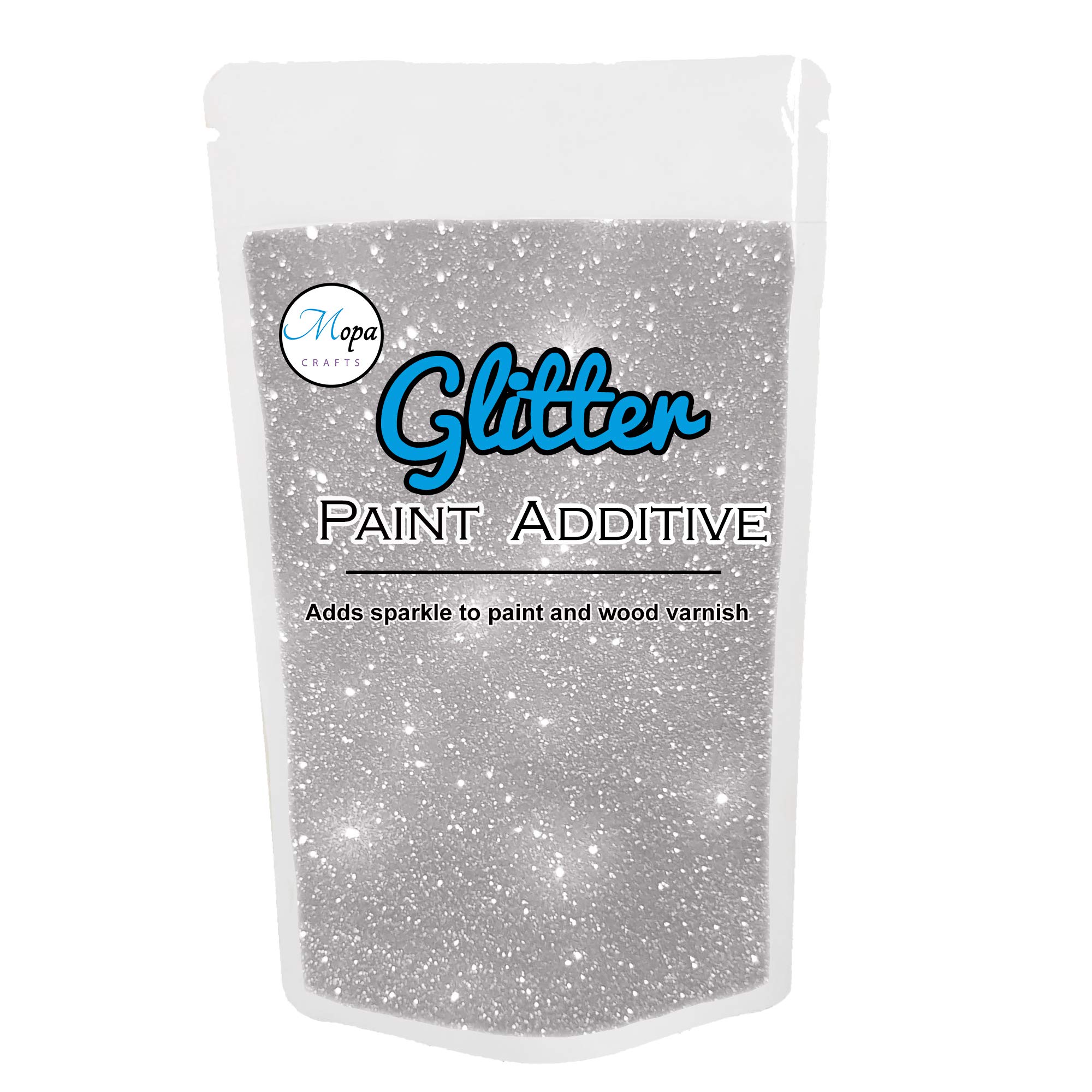 Mopa Crafts Silver Glitter Paint Crystal Additive 100g for Emulsion Paint - for use with Interior/Exterior Wall, Ceiling, Wood, Metal, Varnish, Dead Flat, Matt, Soft Sheen or Silk Paints