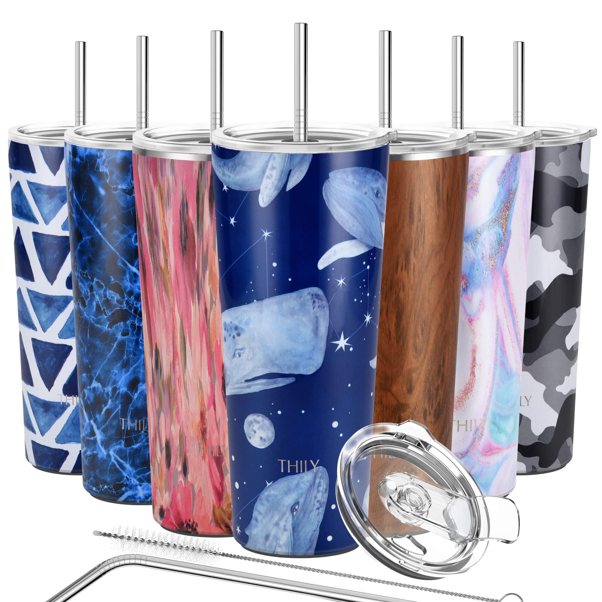 THILY Stainless Steel Vacuum Insulated Tumbler 780 ml Triple-Insulated Travel Mug with Splash-Proof Lid, Reusable, for Iced Water and Hot Beverage, Fantasy Whale — image 1