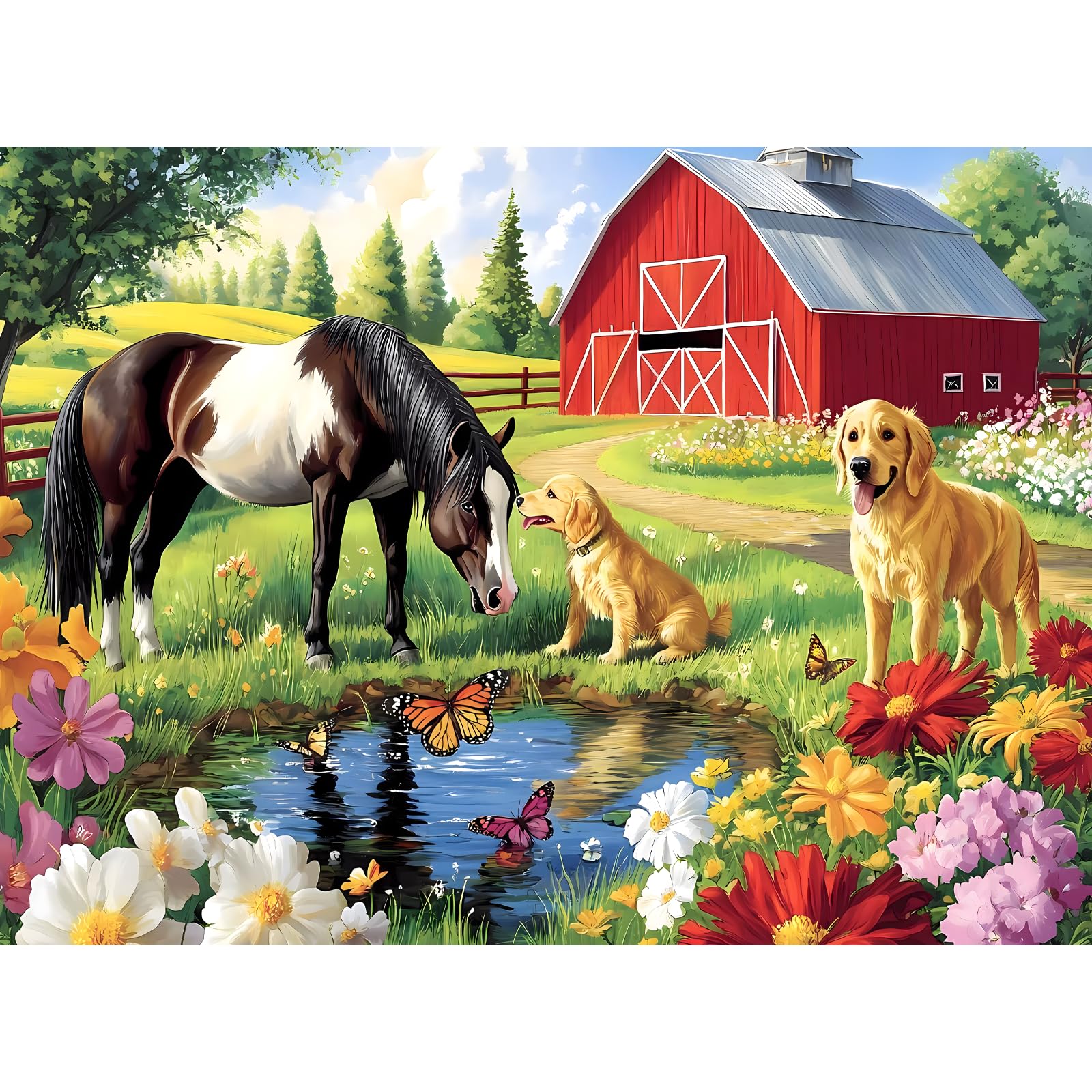 Photo 1 of *MISSING PARTS UNKNOWN*
300 Piece Puzzle for Adults, Golden Retriever Horse on Farm Scenic Landscape Jigsaw Puzzle, Jigsaw Puzzles for Adult 300 Piece, Challenging Yet Relaxing 300 Pieces Puzzle Game for Kids Adults Seniors