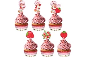 Treasures Gifted Officially Licensed Strawberry Shortcake Cake Decorations - 24 Cupcake Toppers & Wrappers - Strawberry Shortcake Baby Shower Decorations - Birthday Party Supplies
