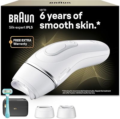 Silk·expert Pro 5 depiladores de luz pulsada, IPL, depilação a laser caseira para rosto e corpo, redução permanente de cabelo, depilação a laser com 2 cabeças, saco de higiene Venus e lâmina, PL5234