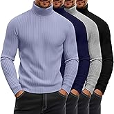 August Alley 4 Pack Men's Ribbed Turtleneck Shirts, Cotton Long Sleeve Slim Fit Mock Neck Tops Lightweight Pullover Sweaters