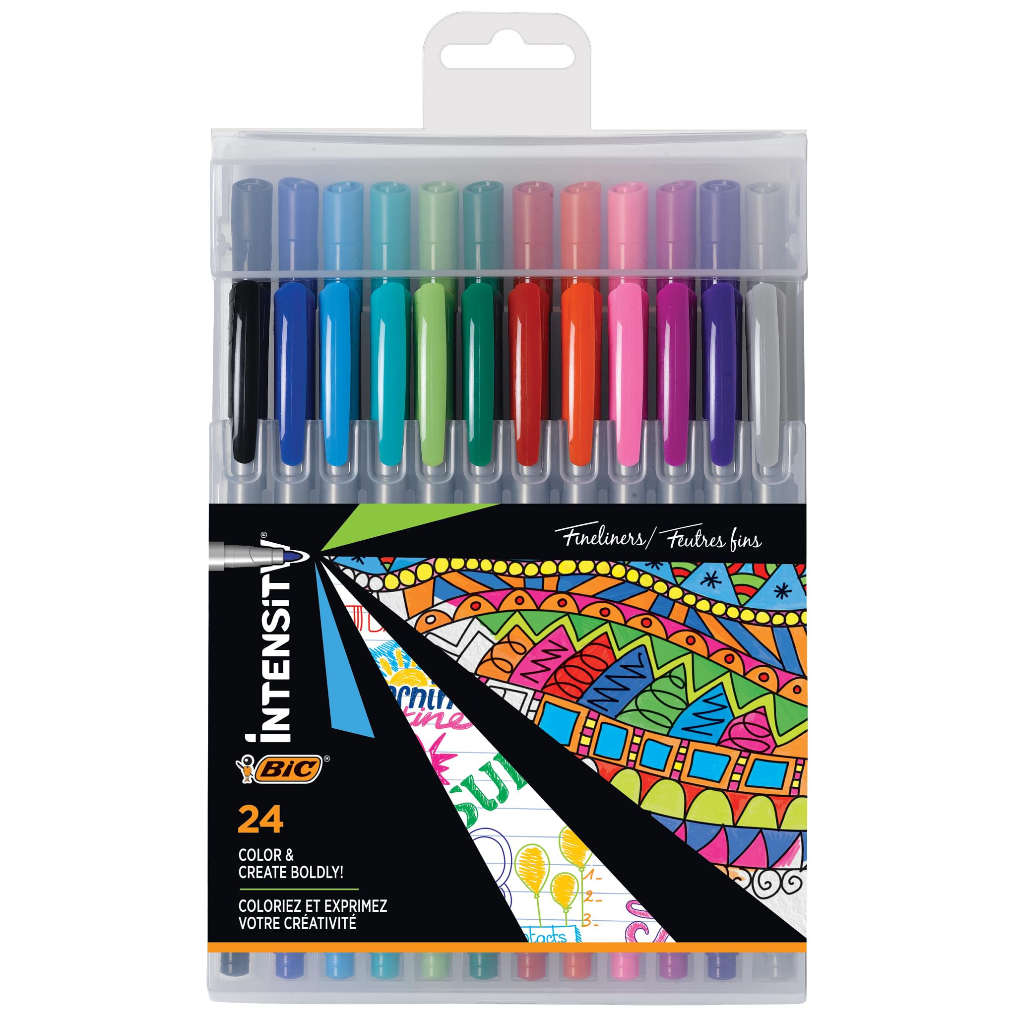 Bic Intensity Fineliner Marker Pens (FPIXP241-AST), Fine Point (0.4mm and 0.7mm), Assorted Colors, Clean and Crisp Writing, 24-Count