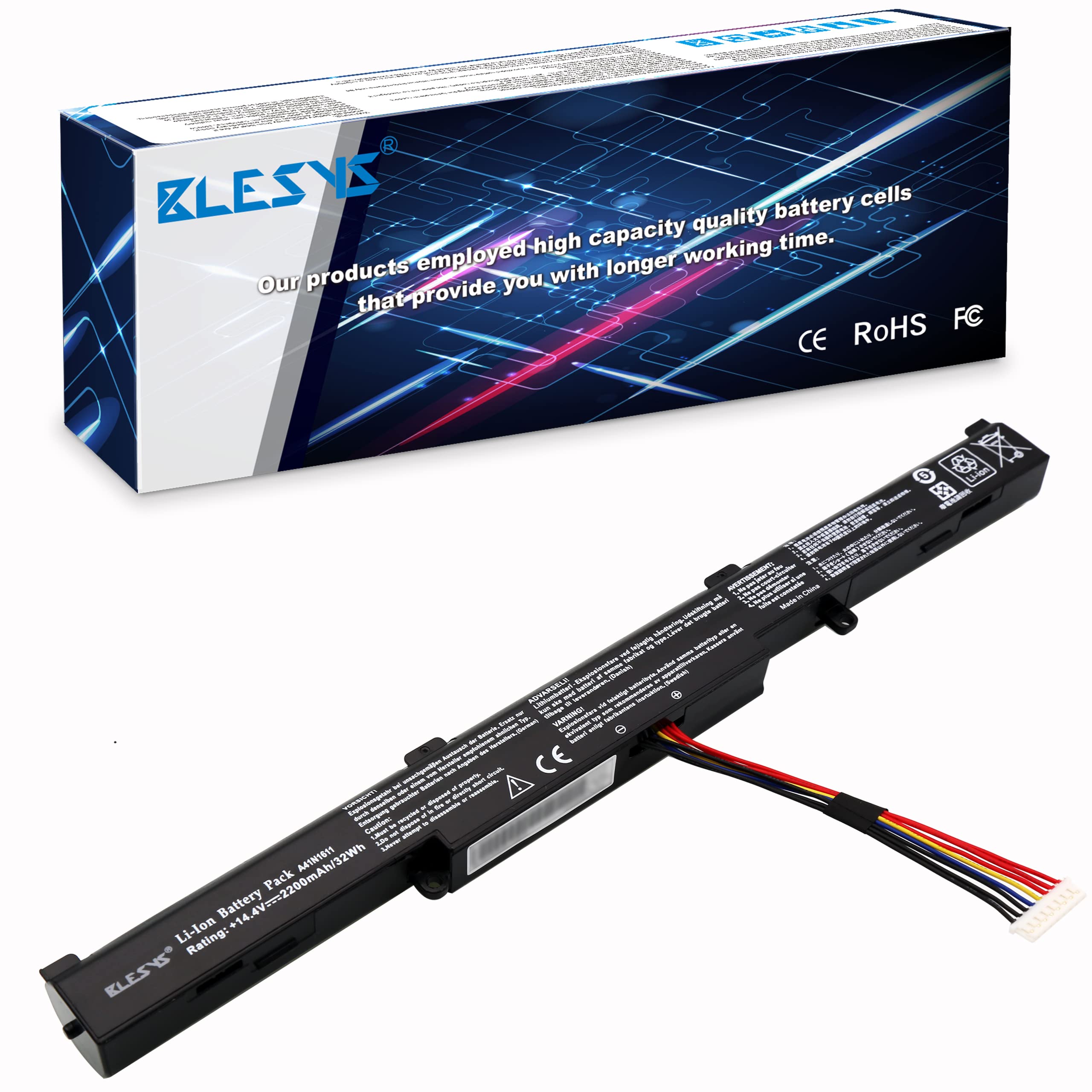 BLESYS Laptop Battery for ASUS ROG GL752VW ROG GL742VW ROG GL742V ROG GL752V ROG GL752VL ROG GL753V ROG GL753VD ROG GL753VE ROG GL553V ROG GL553VD ROG GL553VE ROG GL553VW series 14.4V 48Wh