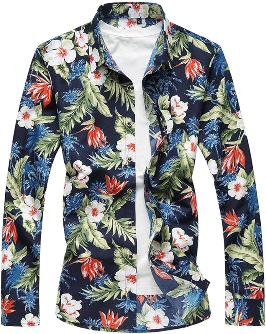 ONTBYB Men's Long Sleeve Tropical Floral Print Hawaiian Aloha Shirt 1 ...