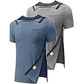 Poriff Men's Post Shoulder Surgery Recovery Shirts Full Tear Away Short Sleeve Snap Chemo Port Access Shirt