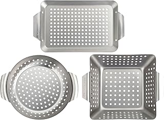 HEIMWERT Hochwertiges Premium Edelstahl Grillkorb 3er Set - Die hochrobusten und universell einsetzbaren Grillschalen - Das Original