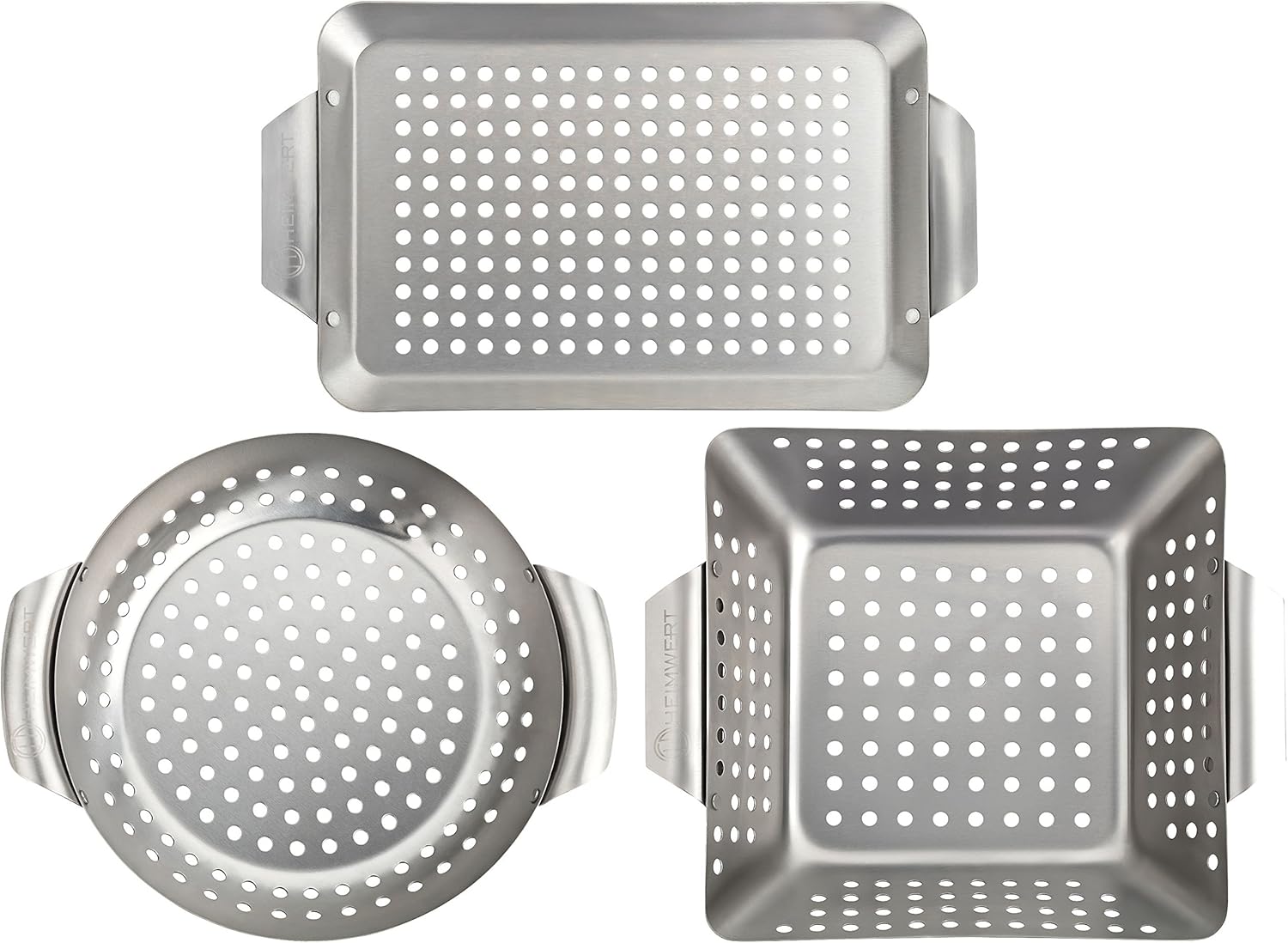 HEIMWERT Hochwertiges Premium Edelstahl Grillkorb 3er Set - Die hochrobusten und universell einsetzbaren Grillschalen - Das Original