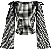 CIDER Bowknot Tops Long Sleeve Boat Neck Ruched Slim Fit Top Cute Casual Shirts