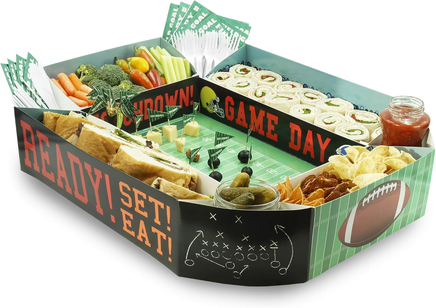 Sport Stadium Party Snack Tray for Football Party, Game Day (25 x 4.5 x 20.5 In)