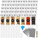 Hatoku 35 Pcs Glass Spice Jars with 400 Spice Labels, 4oz Square Spice Bottles with Shaker Lids and Airtight Metal Caps, Chal