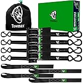 Retractable Ratchet Straps(4 Pack) - 1in x 10ft Self Retracting Ratchet Straps with Soft Loops, 1,500 lbs Break Strength Retractable Tie Down Straps, Easy Retract for Motorcyle, Cargo, Truck, Trailer