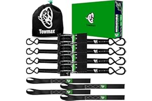 TOWMAX Retractable Ratchet Straps(4 Pack) - 1in x 10ft Self Retracting Ratchet Straps with Soft Loops, 1,500 lbs Break Strength Retractable Tie Down Straps, Easy Retract for Motorcyle, Cargo, Truck, Trailer