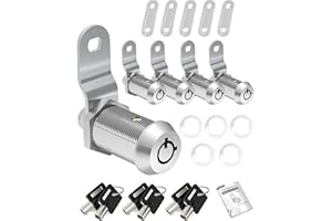 Naissian 2023 RV Locks for Storage Door, Cylinder Cam Lock for RV Storage Door, Toolbox, Tool Cart, Guns Safes Secure Locks, 1-1/8", 90°Turn, Pack of 5 with 6 Key Alike, Crome