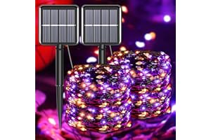 YAOZHOU Halloween Decorations Outdoor Lights, Solar String Lights Purple Orange IP67 Waterproof 2 Pack Total 200 LED 66FT 8 Modes Fairy Lights, Outside Fall Decor for Tree, Garden, Patio, Fence, Lawn