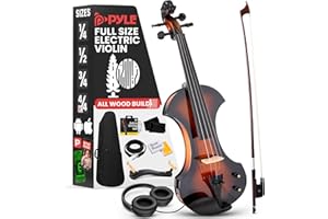 Pyle Full Size Electric Violin Kit - 4/4 Solid Wood Silent Fiddle with Hard Case, Bow, Ebony Fittings, and Digital Tuner