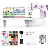 KPCB Tech Sewing Machine for Beginners with Fabrics&amp;Finger Guard, Mini Size | Beginner Sewing Machines, Fabric Bundles &amp; 42PCS Kits, Small &amp; Portable, Dual Speed, Foot Pedal, US Adapter &amp; Extension Table