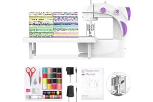 KPCB Tech Mini Sewing Machine [Full Set] with Finger Guard and Fabric Bundles, Sewing Machine for Beginners with Extension Ta