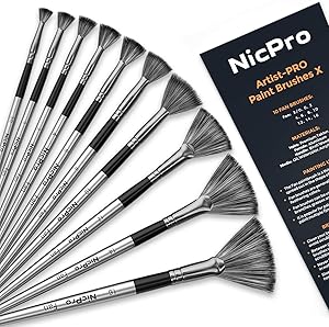 Nicpro Fan Paint Brushes 10 PCS Artist Painting Brush Set for Acrylic Watercolor Oil Painting