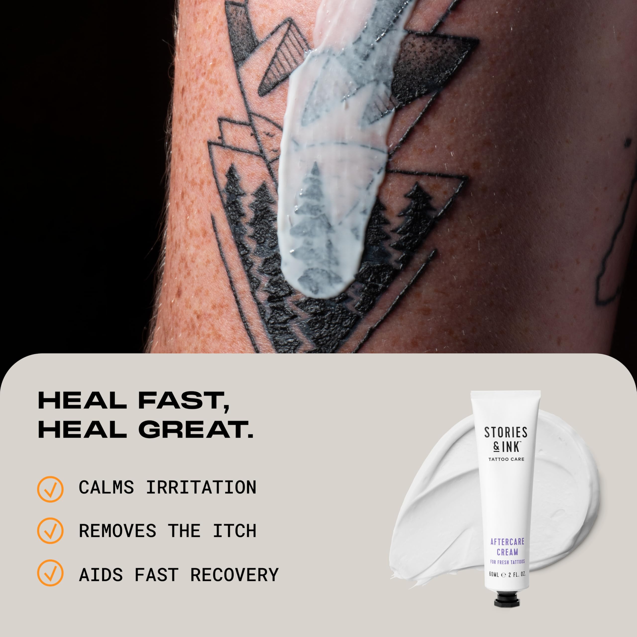 Stories & Ink Tattoo Care | AFTERCARE CREAM for fresh tattoos - Soothes Freshly Tattooed Skin, Visibly Calms Itchy or Irritated Skin, Fragrance-Free, Vegan & Cruelty-Free, 60 mL / 2 Fl Oz