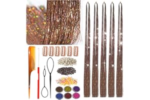CelineBella Hair Tinsel Kit with Tools Coffee Brown Tinsel Hair Heat Resistant Fairy Hair Sparkling Shiny Glitter Hair Extensions for Women Girls Kids