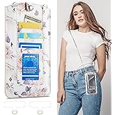 Cell Phone Purse Small Crossbody Bag for Women Leather Mini Shoulder Bag Wallet Case with Touch Screen and Card Slots Chain 2 Patches for All Smartphones iPhone 16 15 11 Samsung up to 7.5" Rose Marble